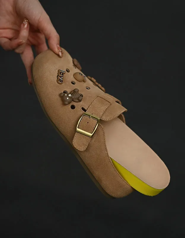 Genuine Leather Closed-toe Soft Soles Slippers Clogs