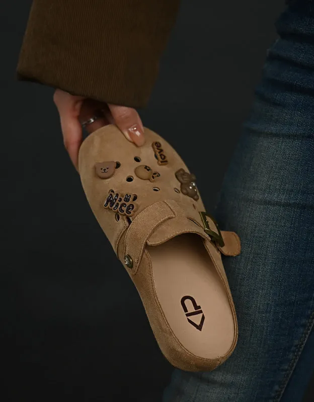 Genuine Leather Closed-toe Soft Soles Slippers Clogs