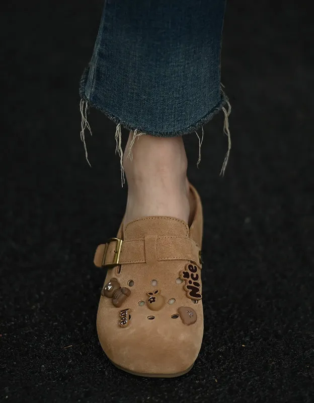 Genuine Leather Closed-toe Soft Soles Slippers Clogs