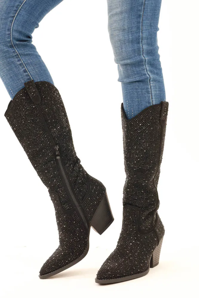 Glitter Rhinestone Boots -Champagne