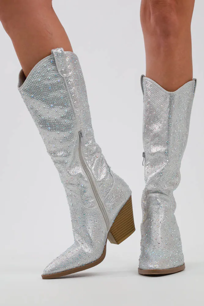 Glitter Rhinestone Boots -Champagne