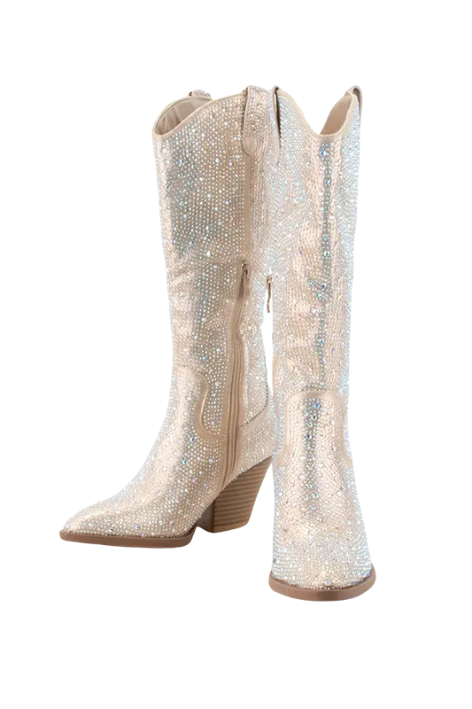 Glitter Rhinestone Boots -Champagne