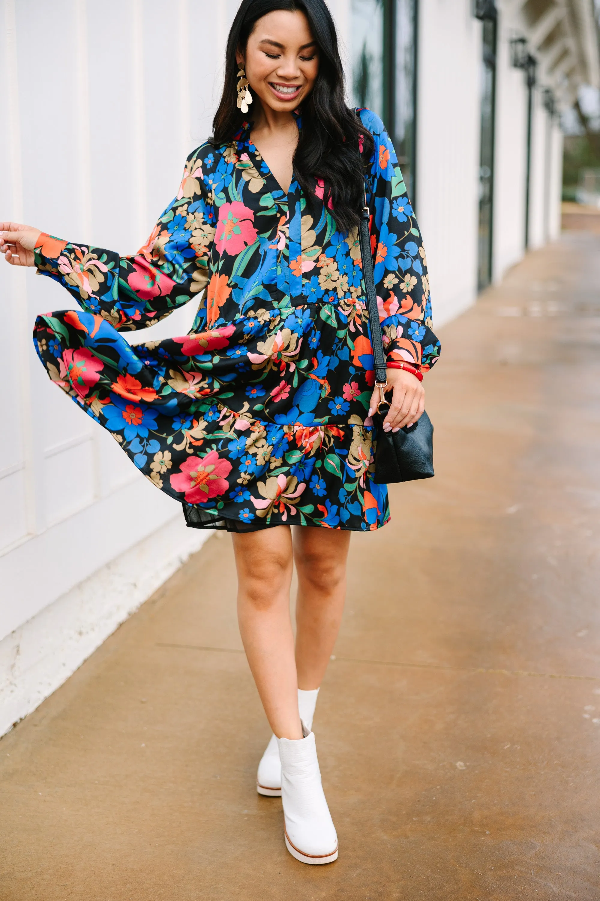 In Your Dreams Black Floral Babydoll Dress
