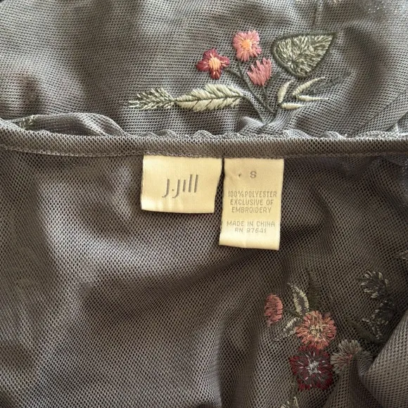 J Jill Floral Embroidered Gray Tie Front Cardigan Boho Size S Hippie Casual