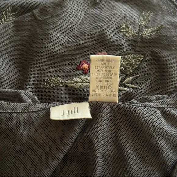 J Jill Floral Embroidered Gray Tie Front Cardigan Boho Size S Hippie Casual