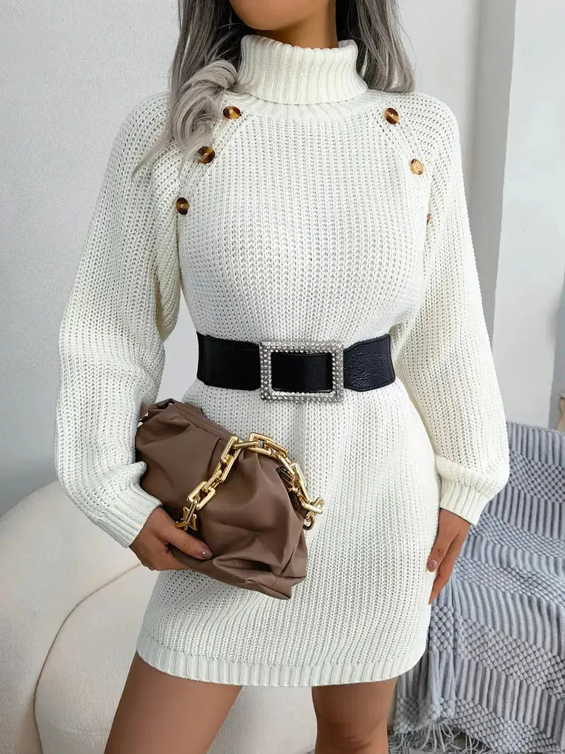 JazzHer Turtleneck Bodycon Button Slim Sweater Dress