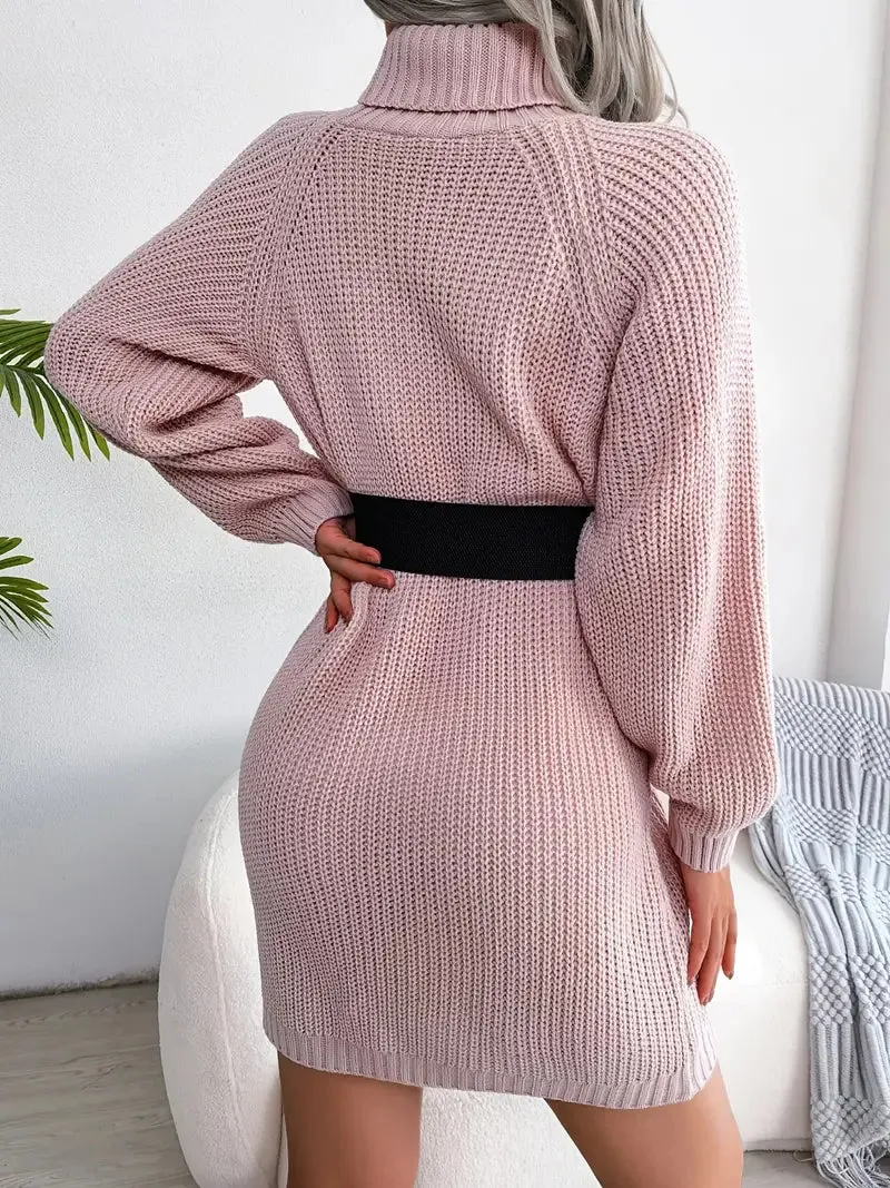 JazzHer Turtleneck Bodycon Button Slim Sweater Dress