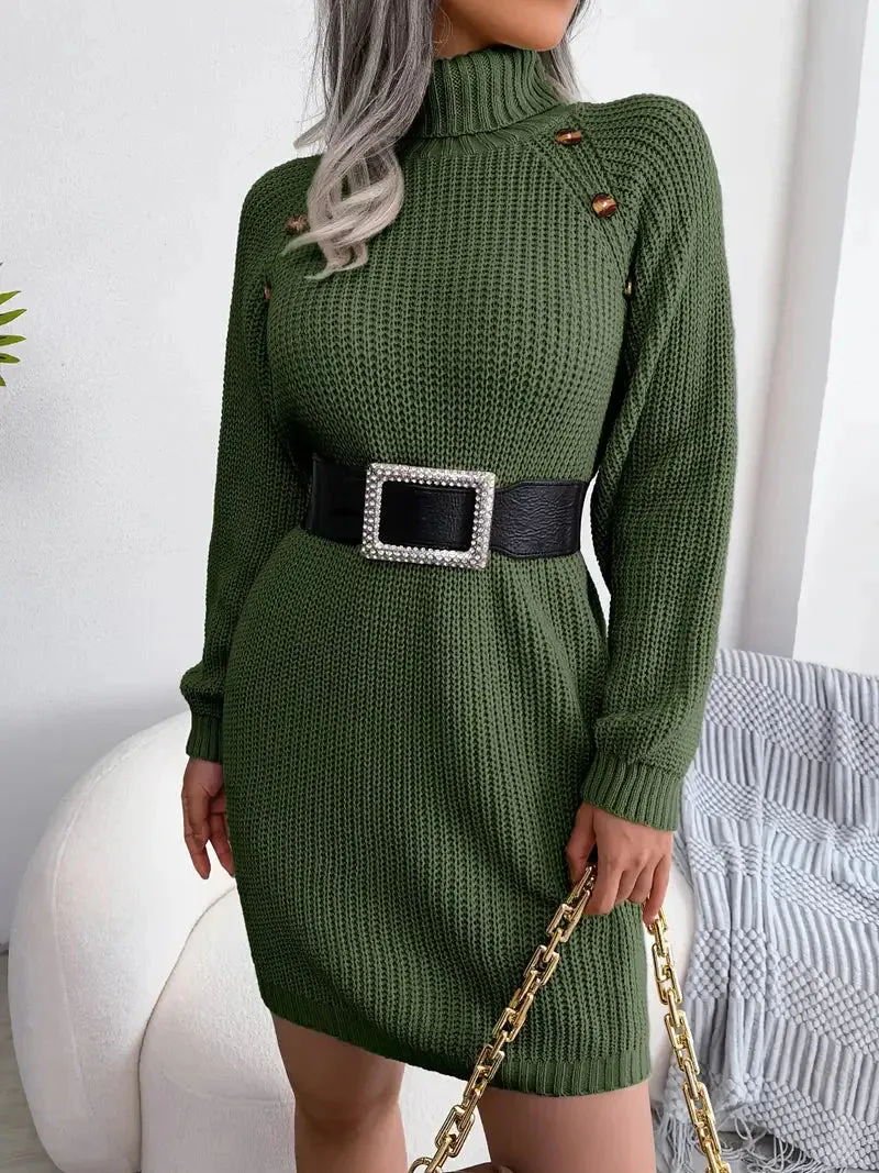 JazzHer Turtleneck Bodycon Button Slim Sweater Dress