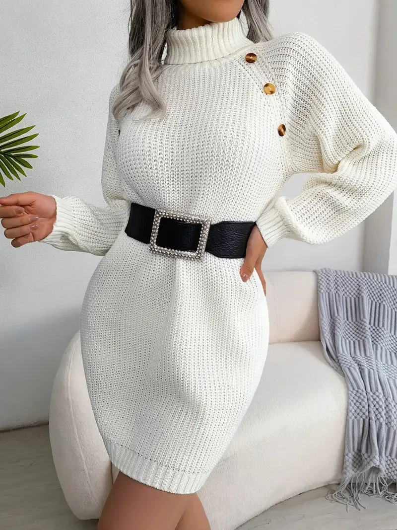 JazzHer Turtleneck Bodycon Button Slim Sweater Dress