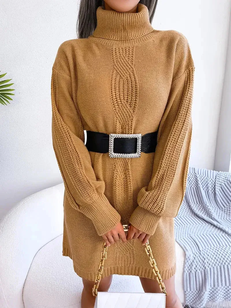JazzHer Turtleneck Bodycon Button Slim Sweater Dress