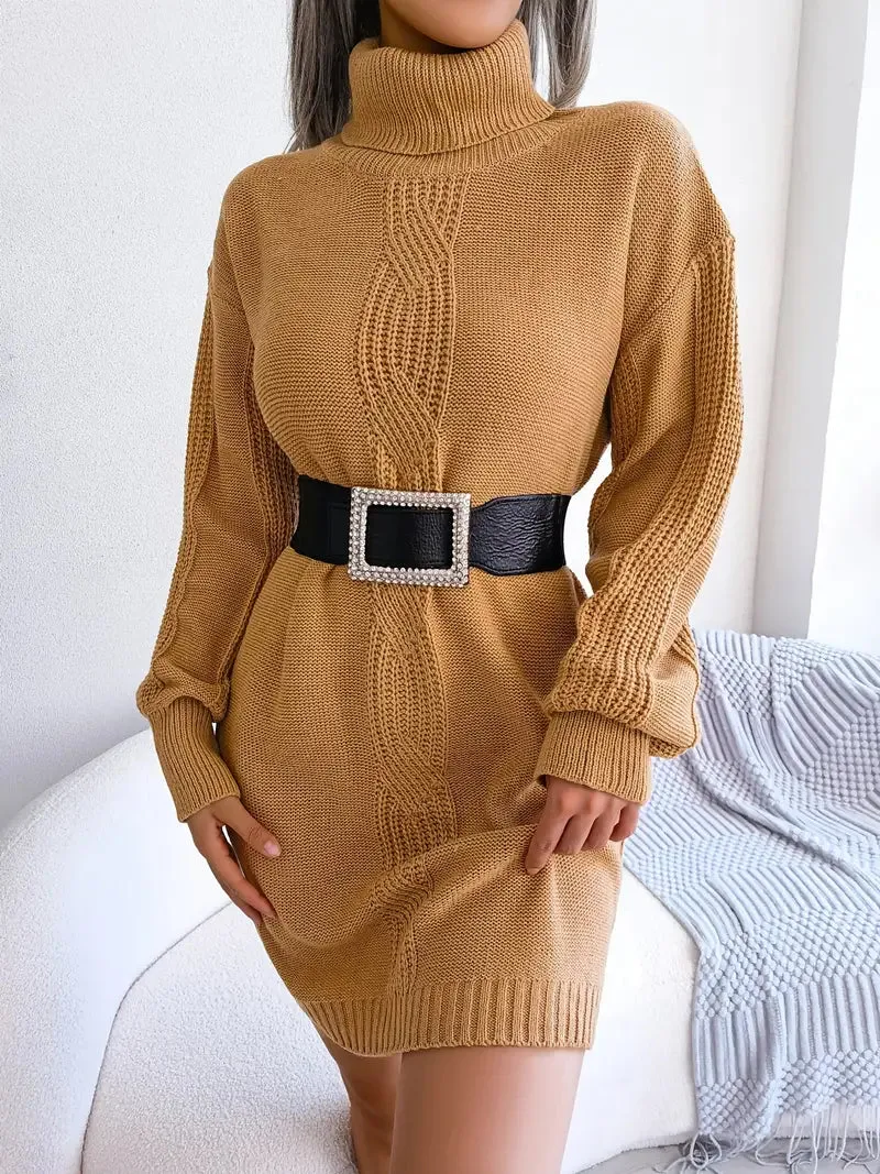 JazzHer Turtleneck Bodycon Button Slim Sweater Dress