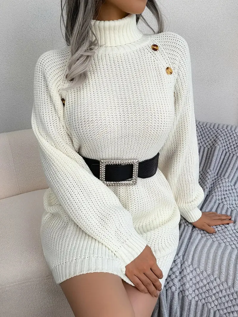 JazzHer Turtleneck Bodycon Button Slim Sweater Dress