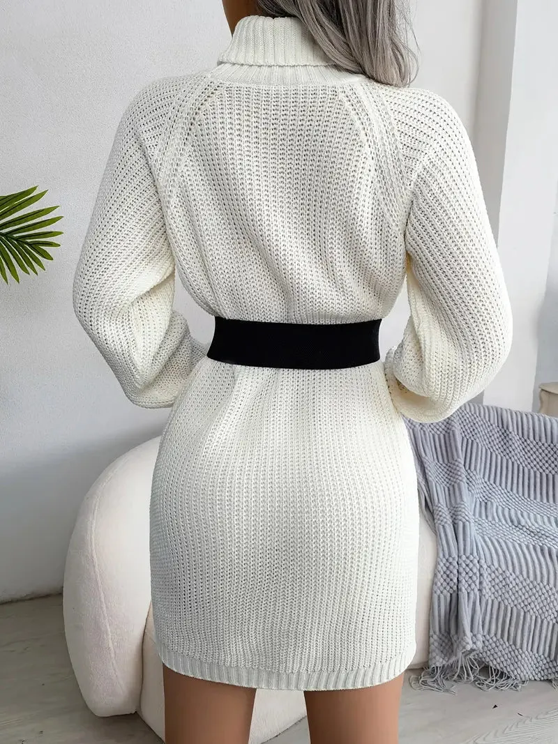 JazzHer Turtleneck Bodycon Button Slim Sweater Dress