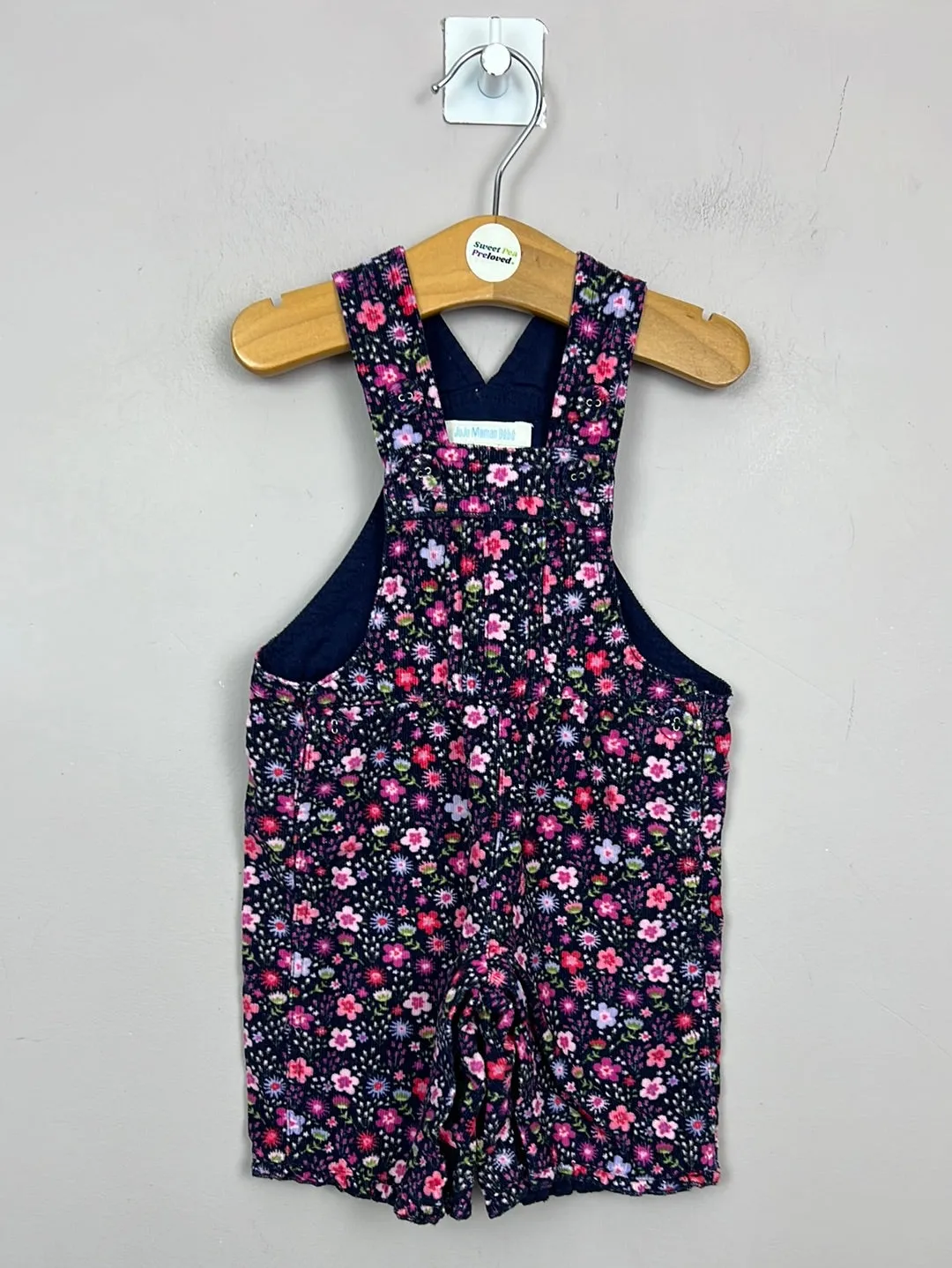 Jojo Maman Bebe Navy Floral Cord Dungarees 0-3m