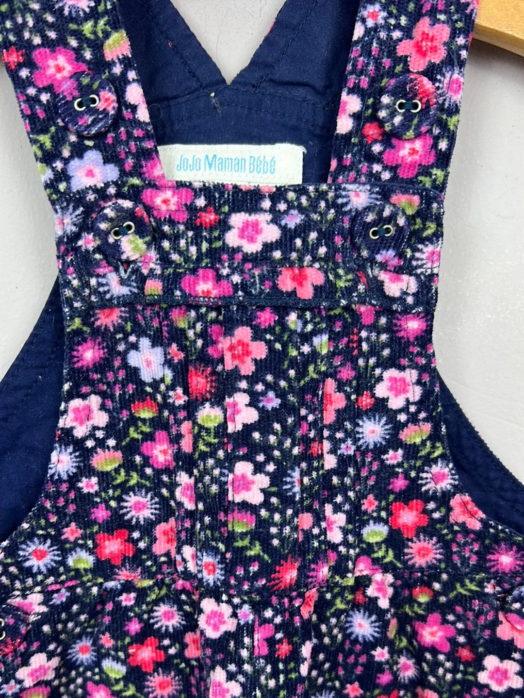Jojo Maman Bebe Navy Floral Cord Dungarees 0-3m