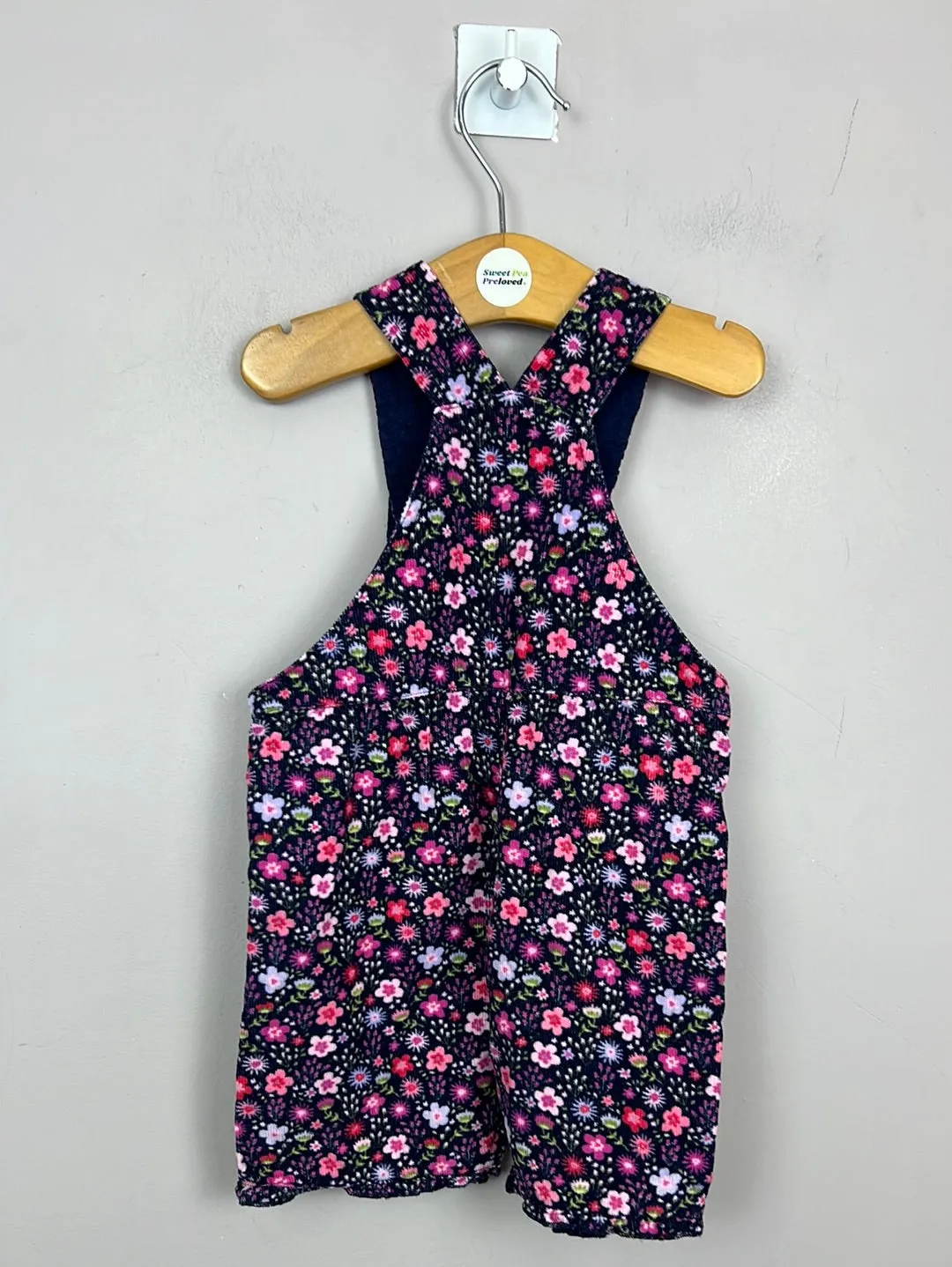 Jojo Maman Bebe Navy Floral Cord Dungarees 0-3m