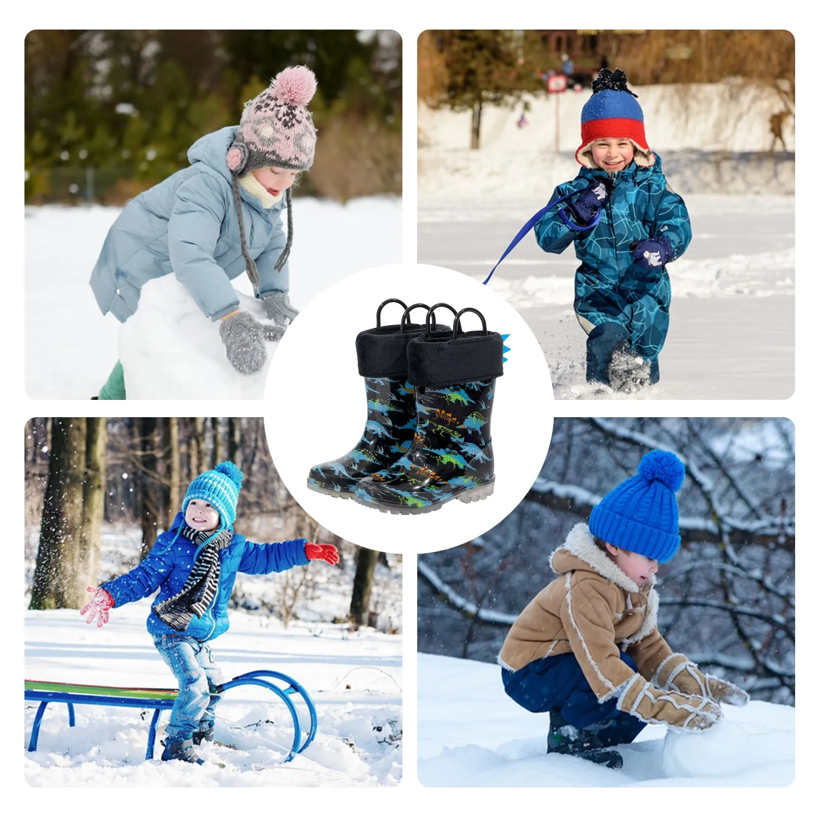 Kids Removable Warm Rain Boots