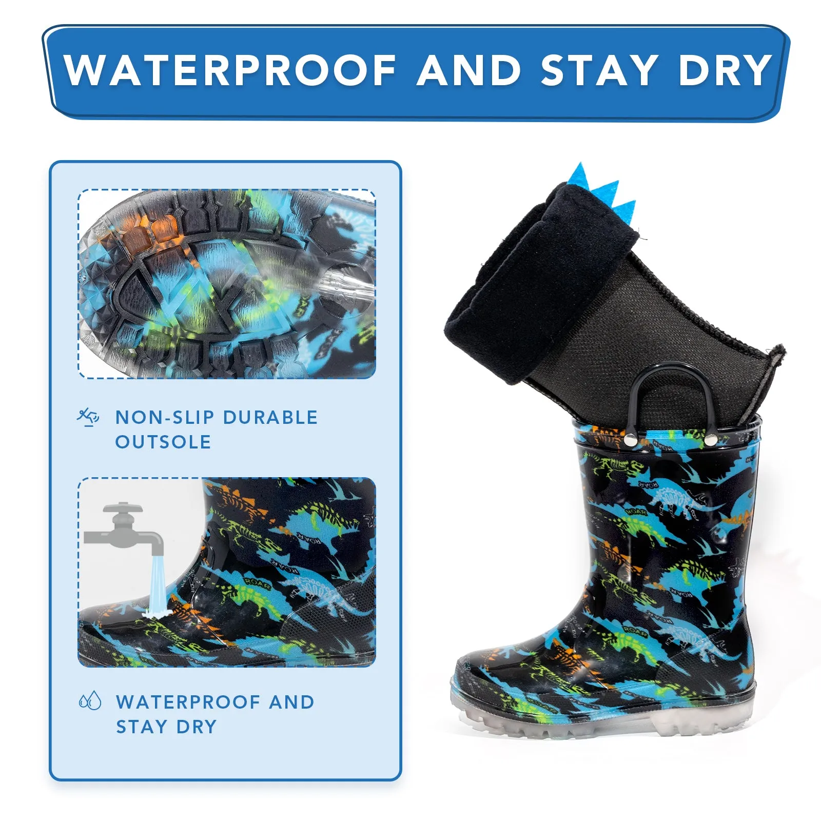 Kids Removable Warm Rain Boots