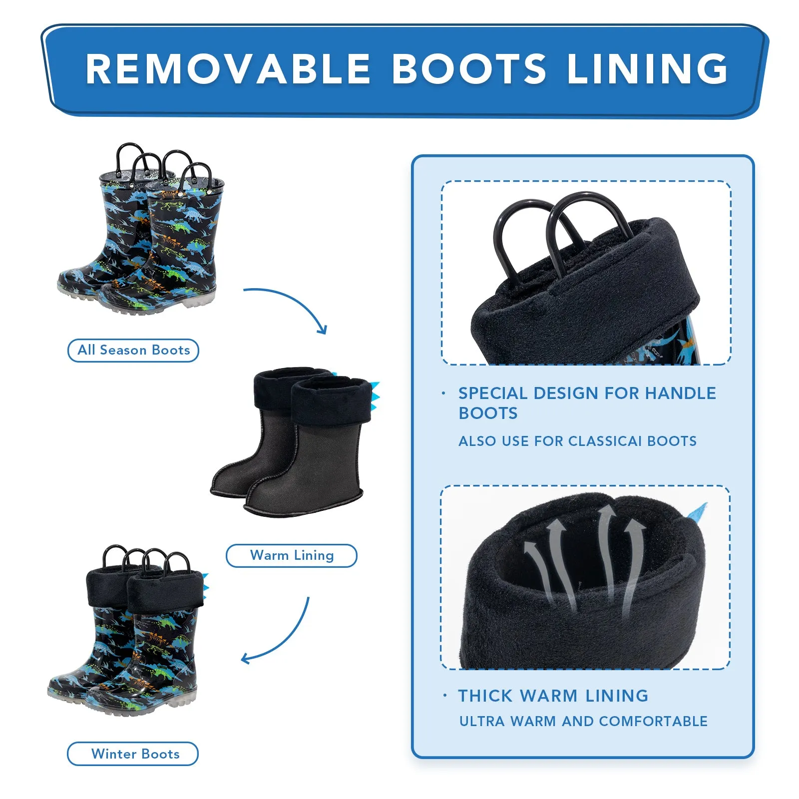 Kids Removable Warm Rain Boots