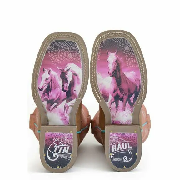 Kid's Tin Haul Split Horse Boots with Horses Sole Handcrafted Brown