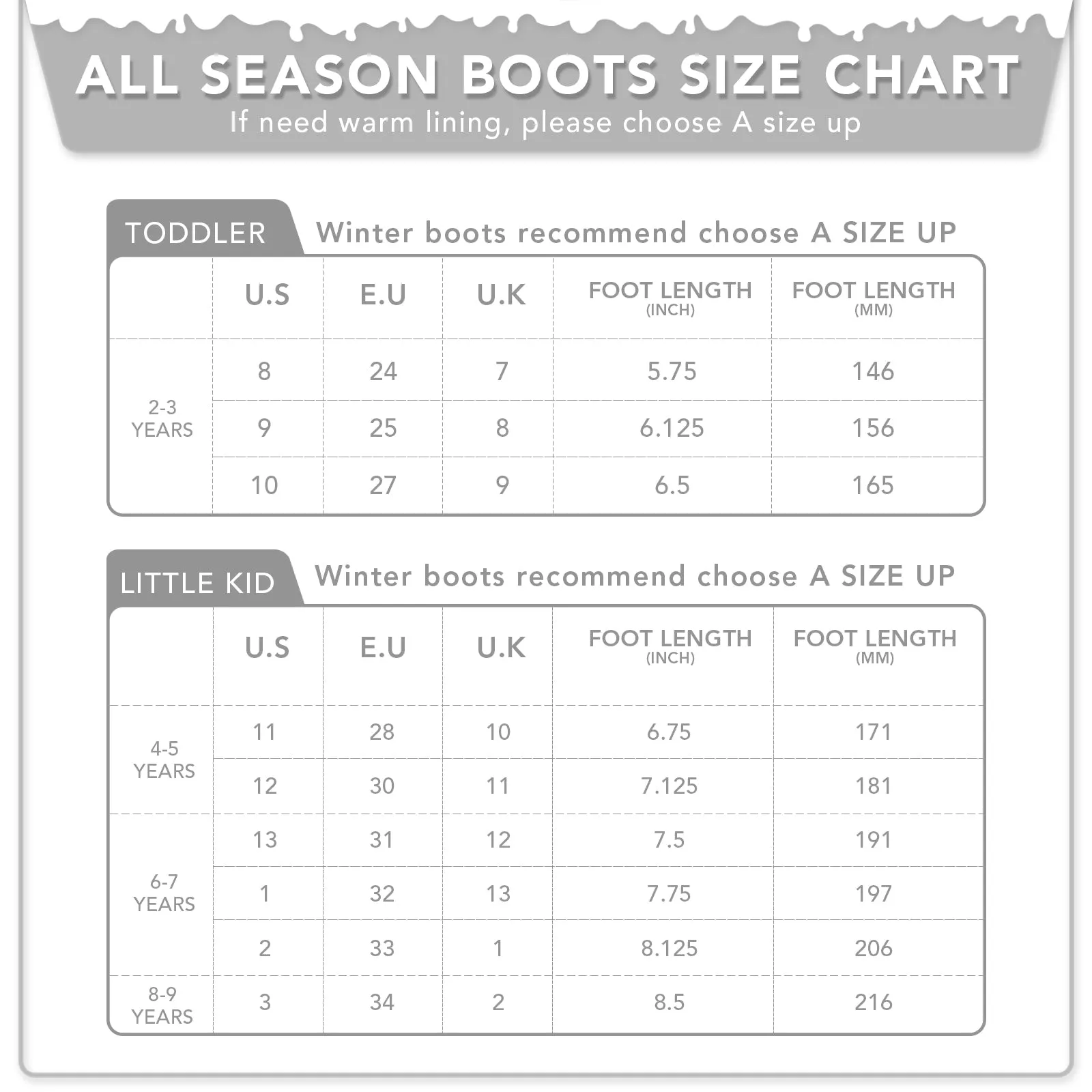 Kids Winter Fleeced Black Warm Rain Boots