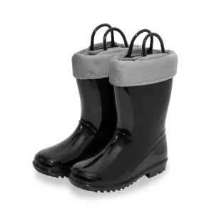 Kids Winter Fleeced Black Warm Rain Boots
