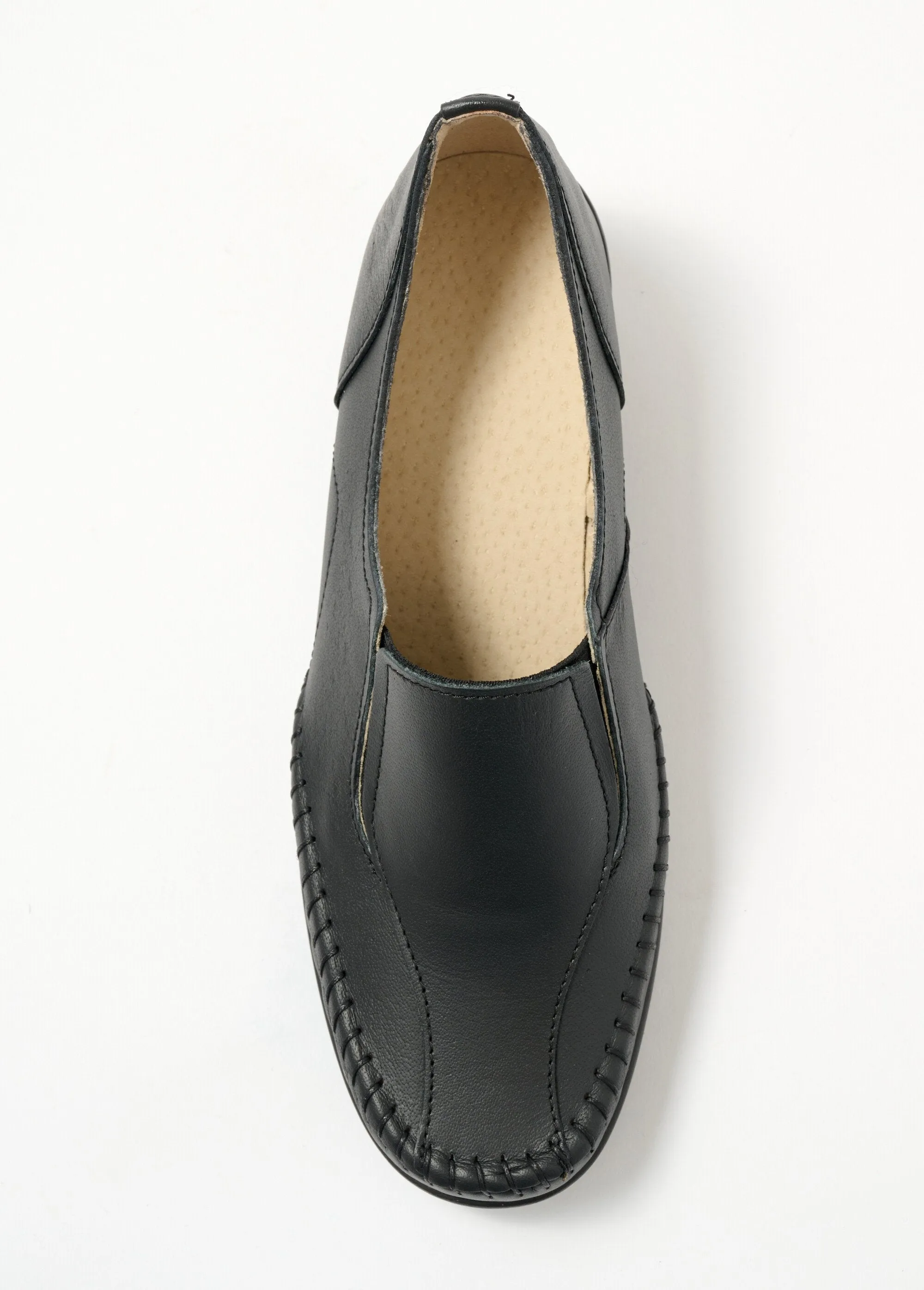 Large-width leather wedge loafers