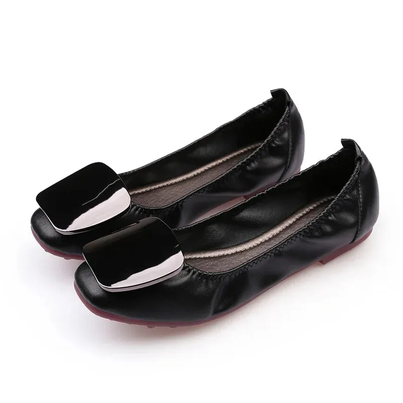 Light Metal buckle roll-up flats ladies shoes cozy moccasins sequined cloth foldable ballet flats woman