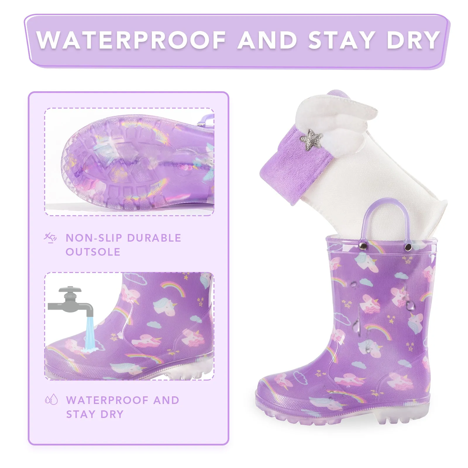 Light Up Warm Kids Rain Boots