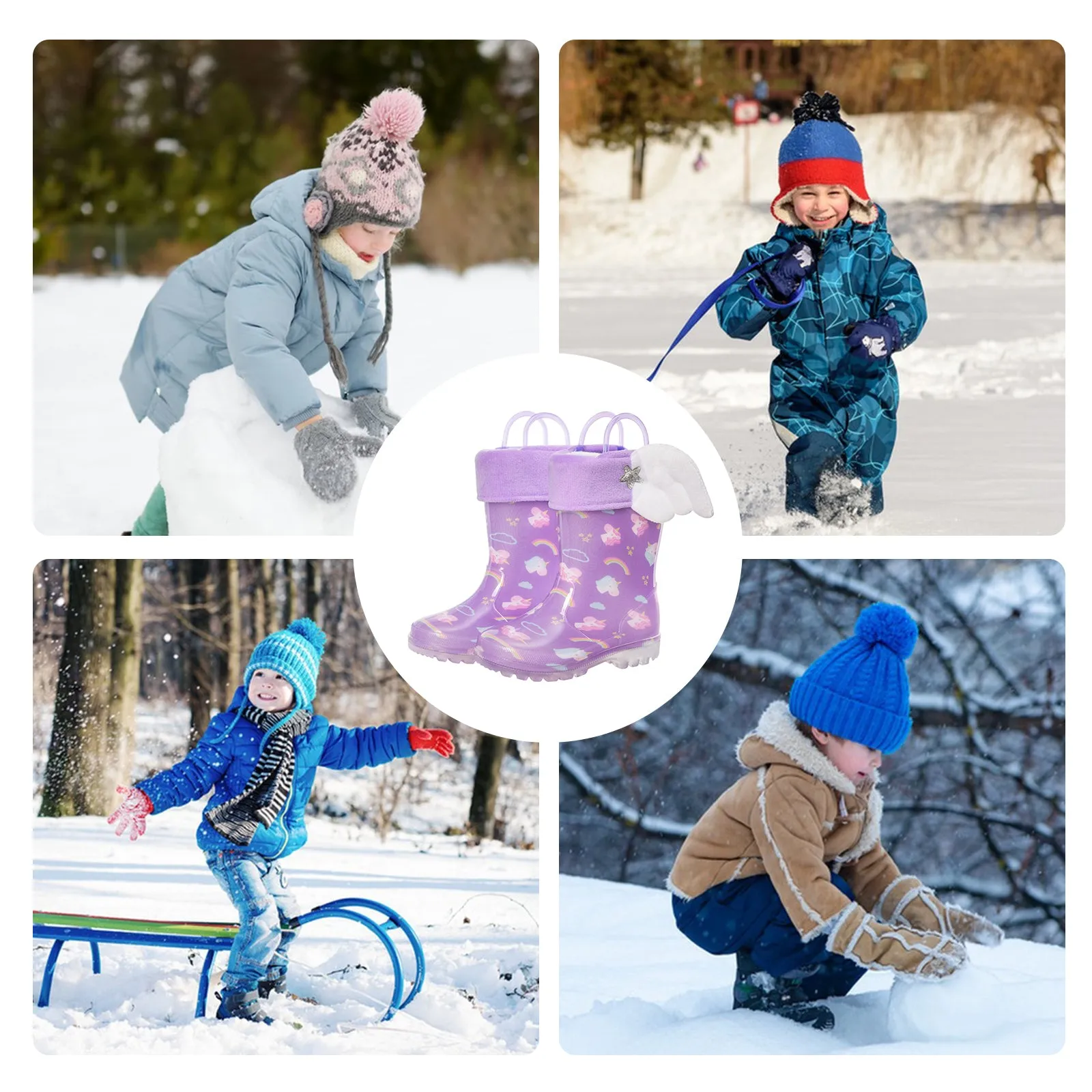 Light Up Warm Kids Rain Boots