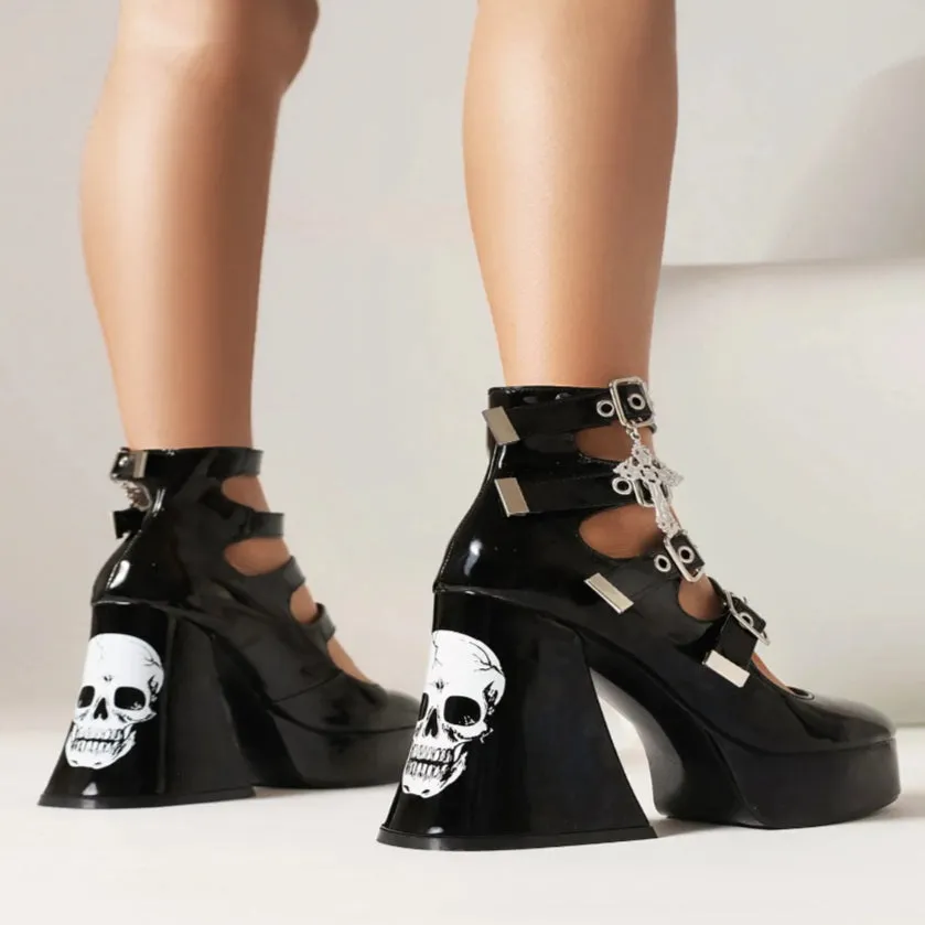 Lolita Cross Skull Rivet High Heels Punk Diablo Gothic Shoe