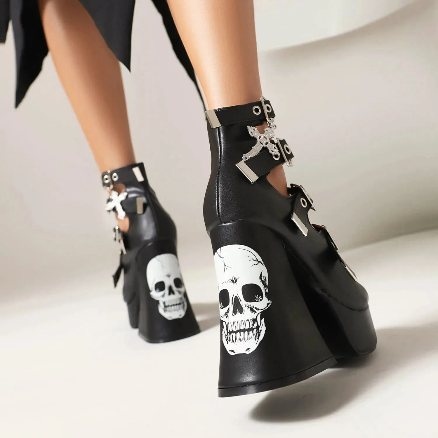 Lolita Cross Skull Rivet High Heels Punk Diablo Gothic Shoe