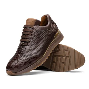 Marco Di Milano Roma in Brown Caiman Crocodile & Woven Calfskin Sneakers