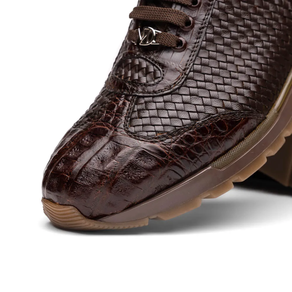 Marco Di Milano Roma in Brown Caiman Crocodile & Woven Calfskin Sneakers