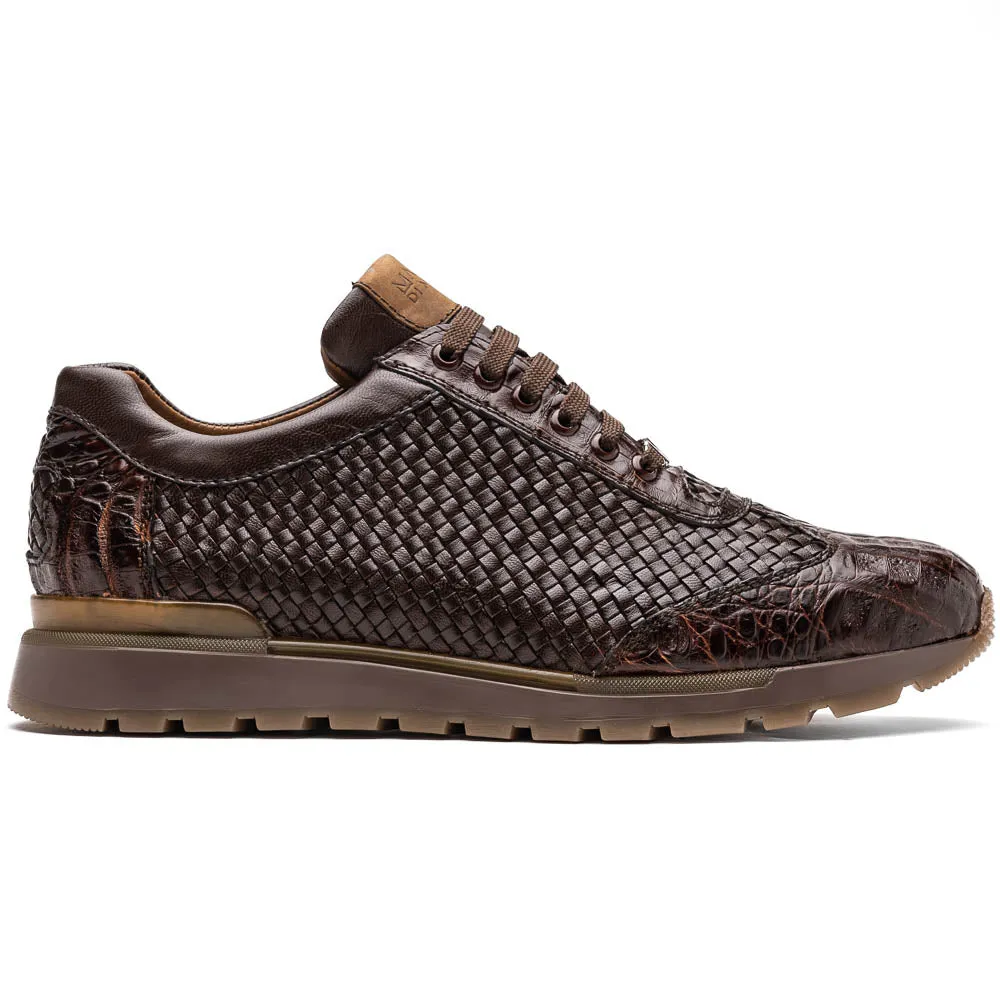 Marco Di Milano Roma in Brown Caiman Crocodile & Woven Calfskin Sneakers