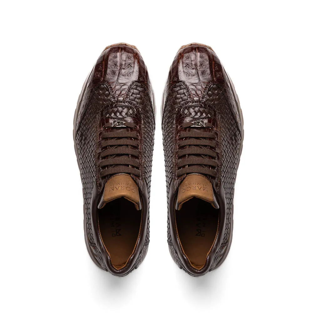 Marco Di Milano Roma in Brown Caiman Crocodile & Woven Calfskin Sneakers
