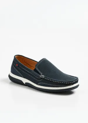 Micro-perforated elasticated leather boat-style loafers