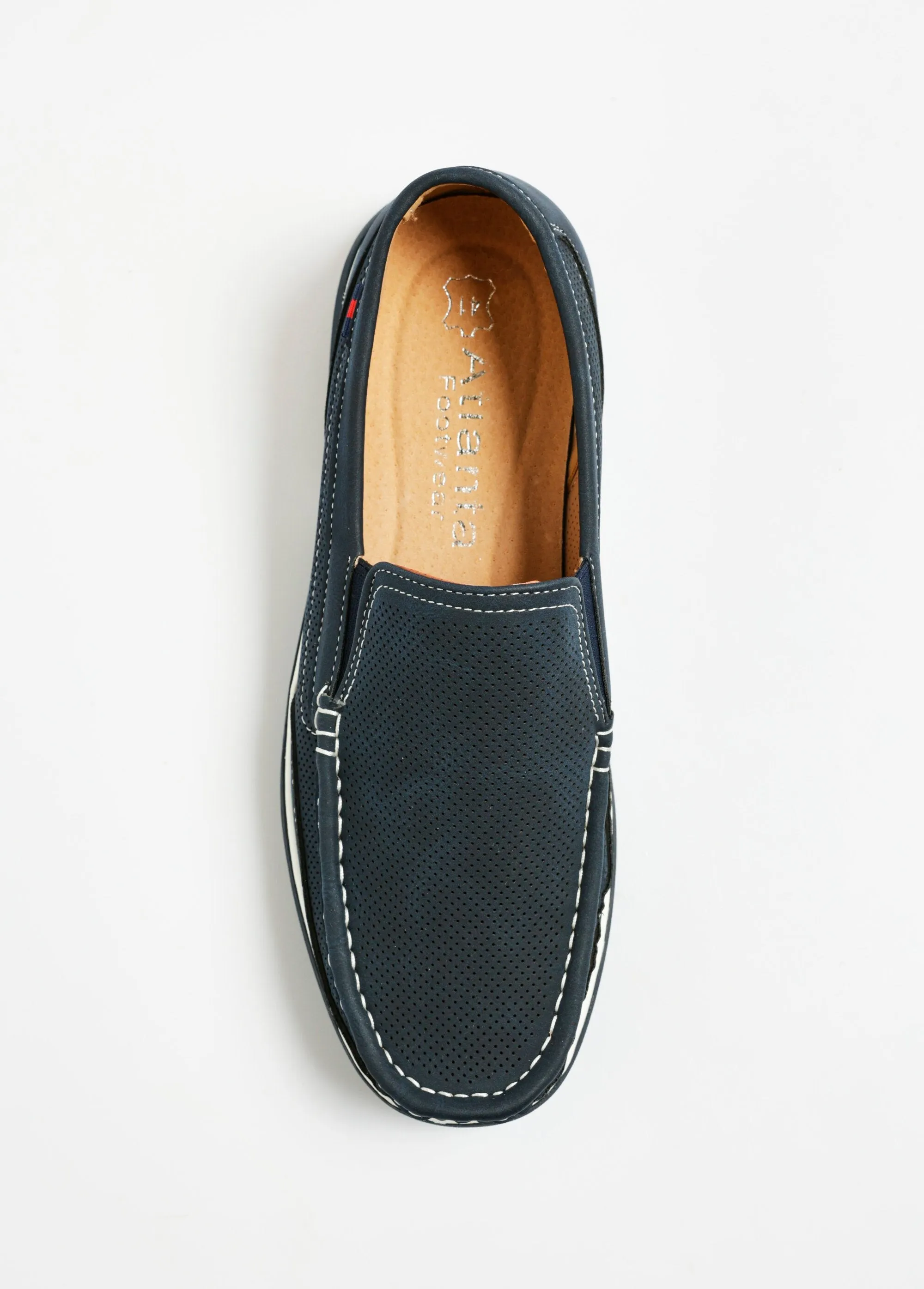 Micro-perforated elasticated leather boat-style loafers