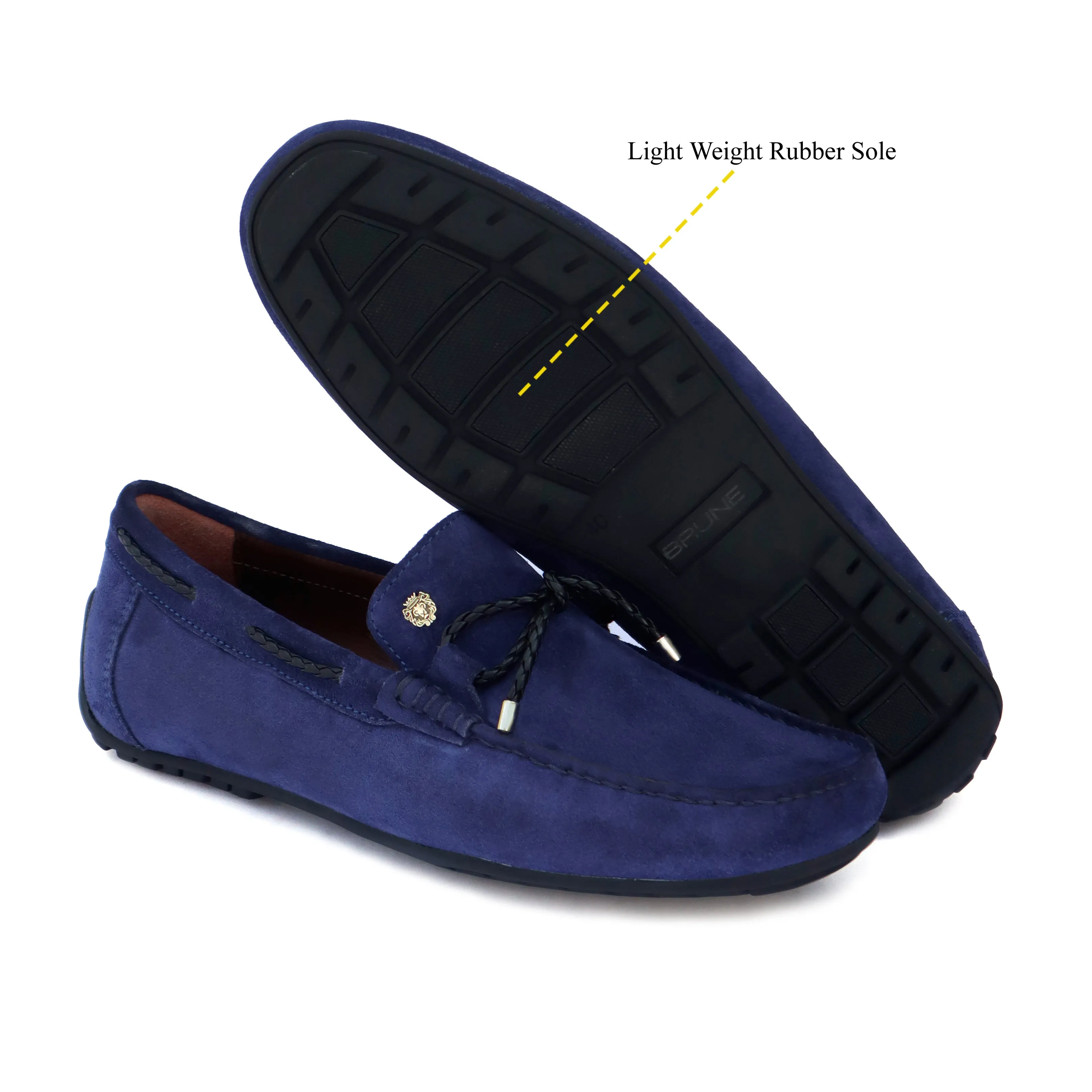 Mini Lion Weaved Tassel Bow Loafers in Blue Suede Leather