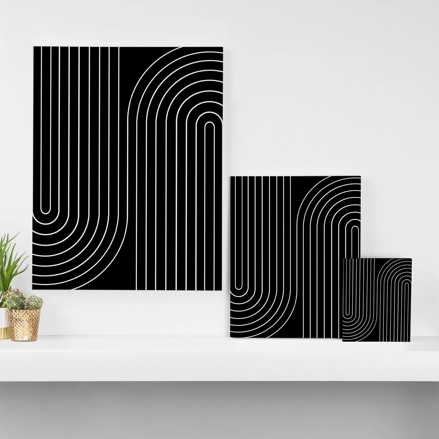 Minimal Line Curvature Black Art Canvas