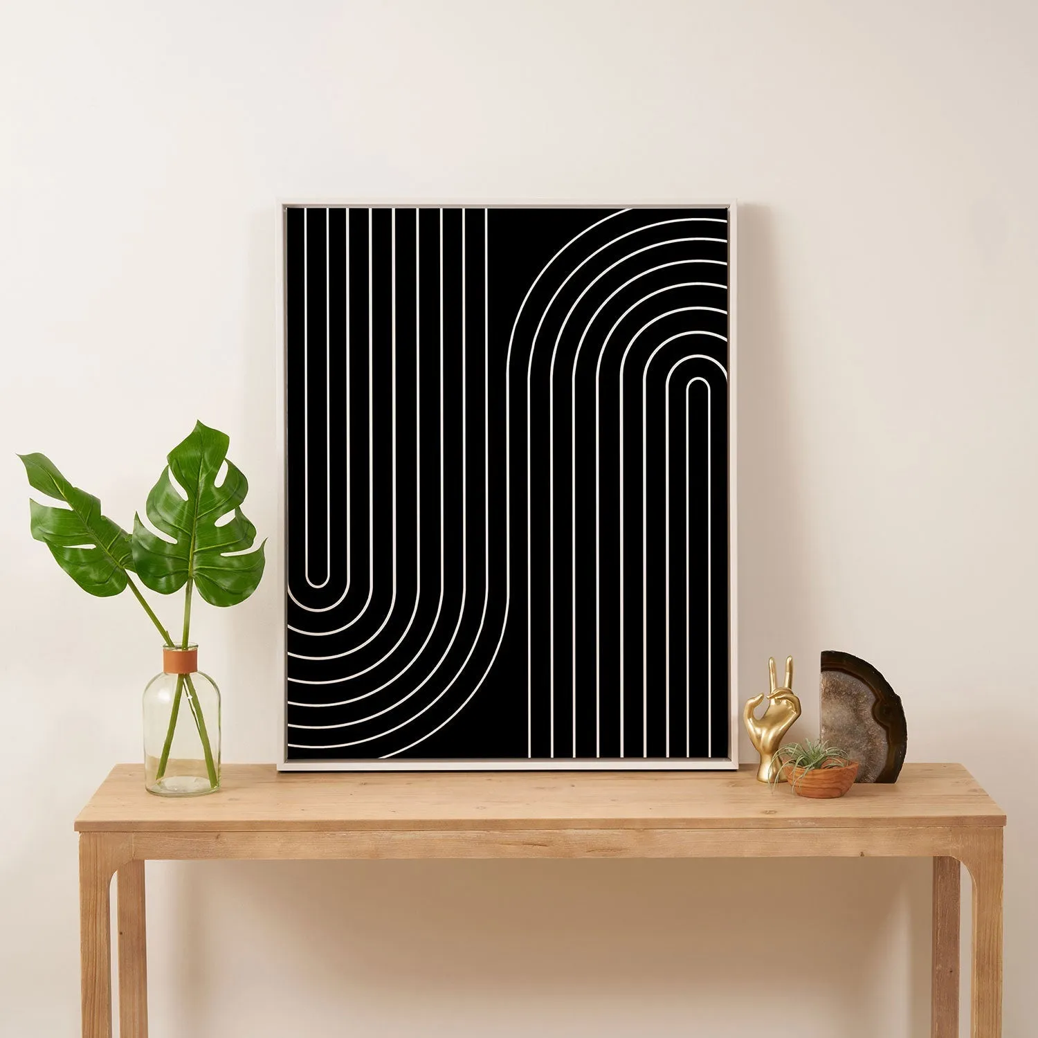Minimal Line Curvature Black Art Canvas