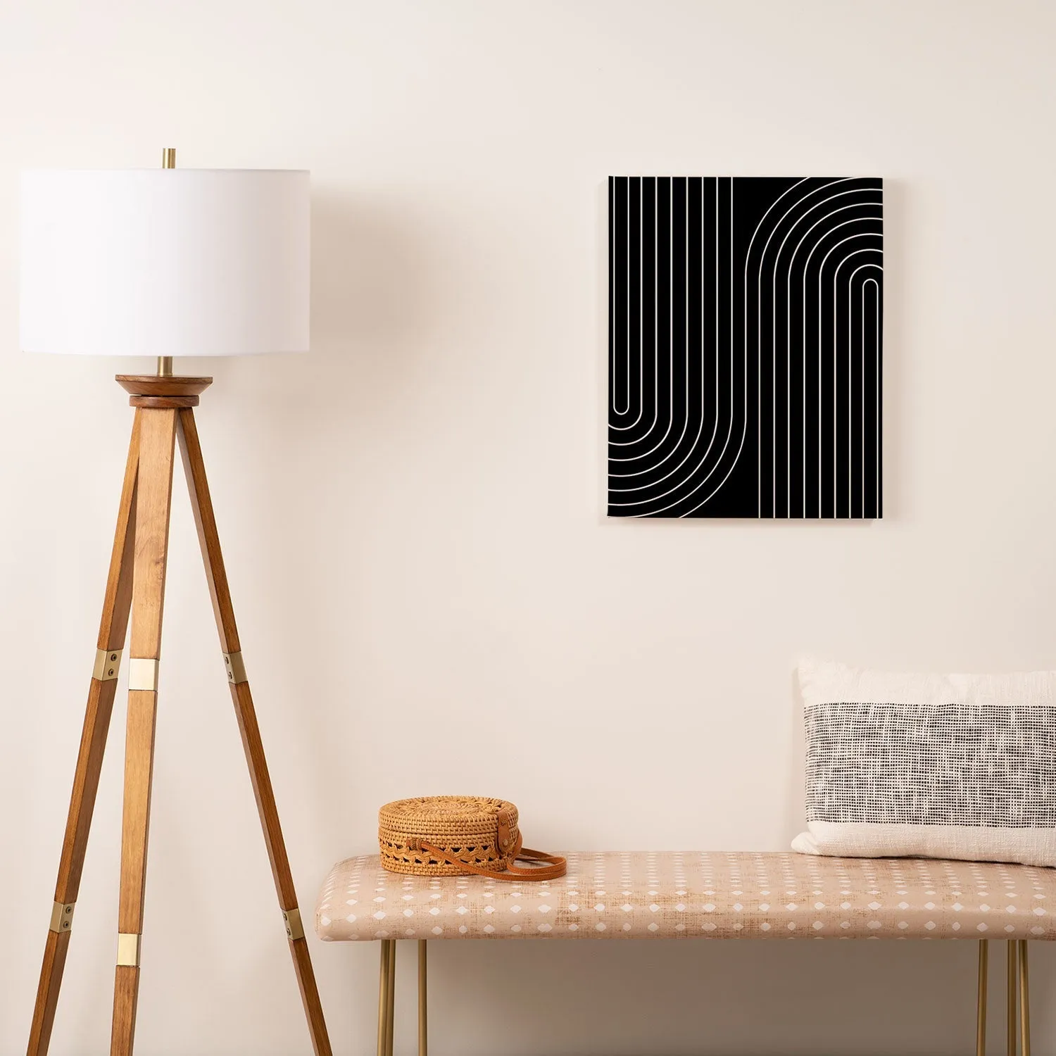 Minimal Line Curvature Black Art Canvas