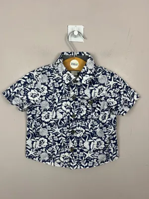 Monsoon Navy seashell floral shirt 6-12m