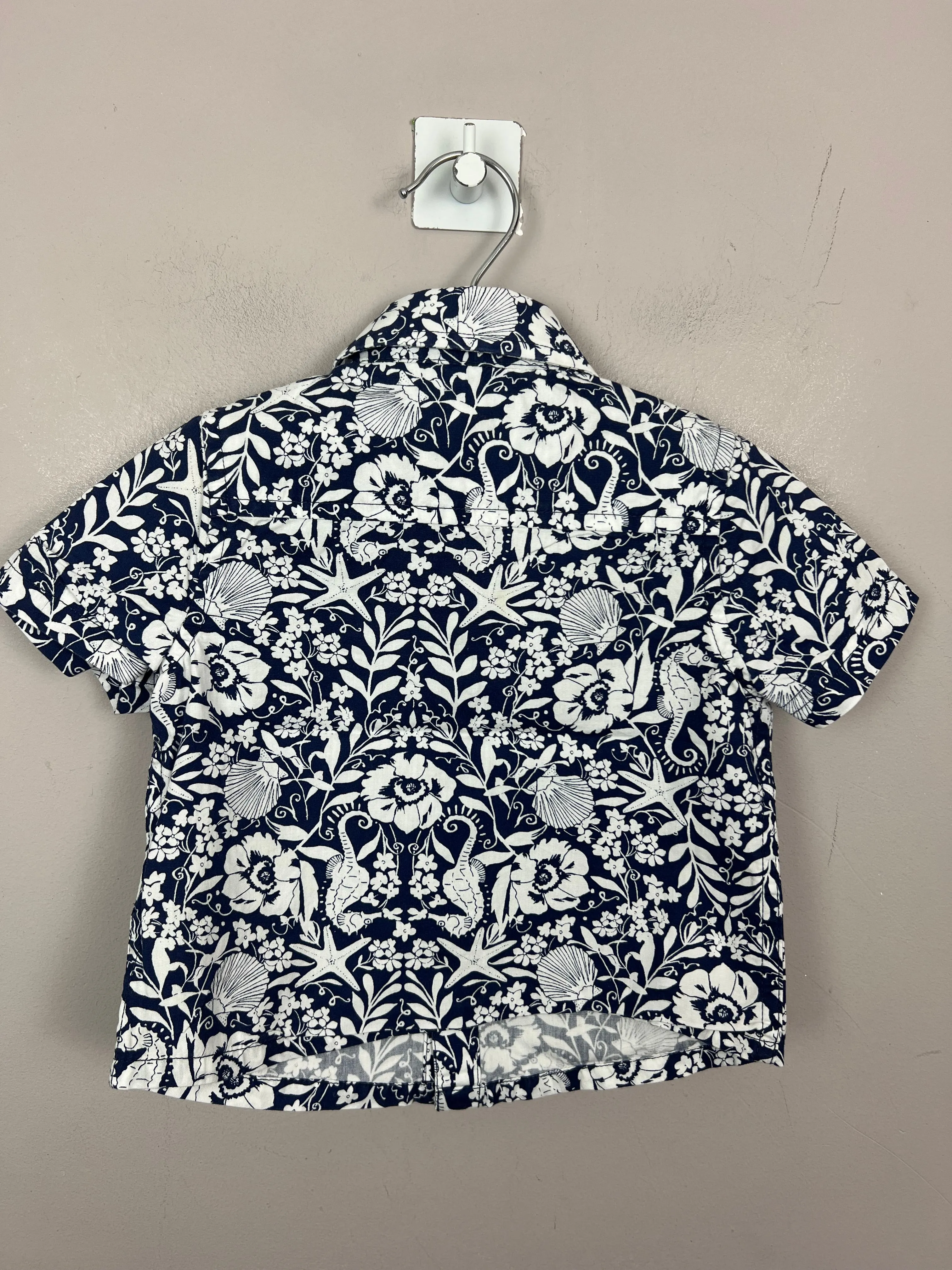 Monsoon Navy seashell floral shirt 6-12m