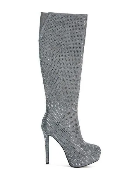 Nebula Rhinestone Embellished Stiletto Calf Boots