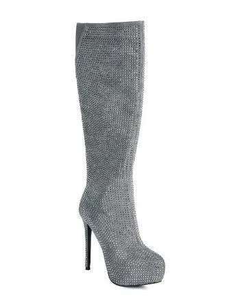 Nebula Rhinestone Embellished Stiletto Calf Boots