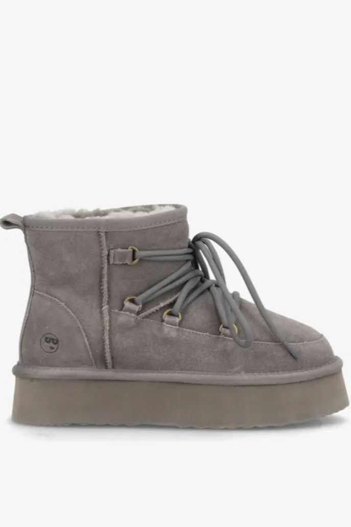 Phenumb - Teddy bear boots - Sued warm gray dark - Dumble XL lace