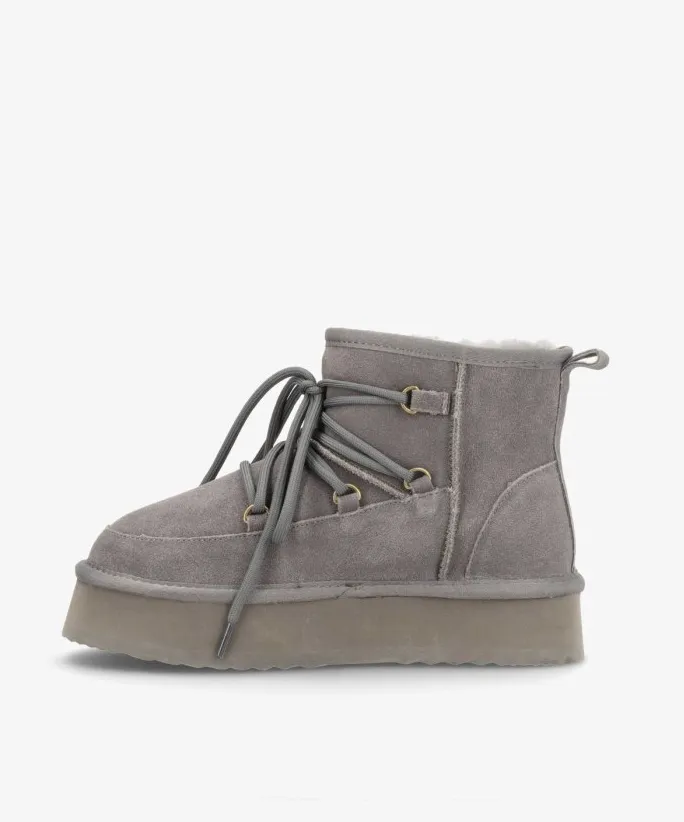 Phenumb - Teddy bear boots - Sued warm gray dark - Dumble XL lace