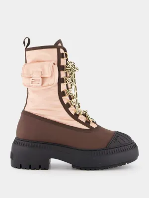 Pink Lace-Up Biker Boots