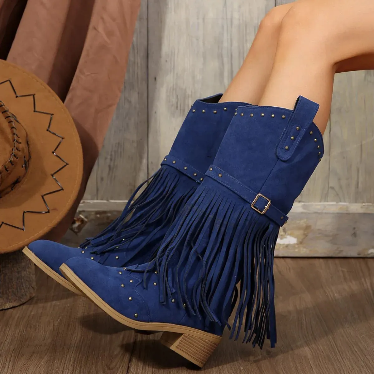 Point Toe Block Heels Boots